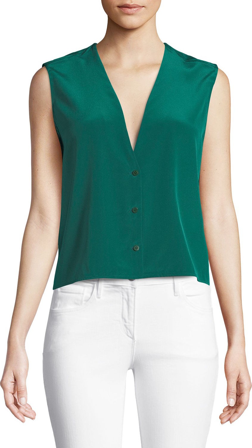 DIANE von FURSTENBERG Sleeveless Silk Button-Up Top