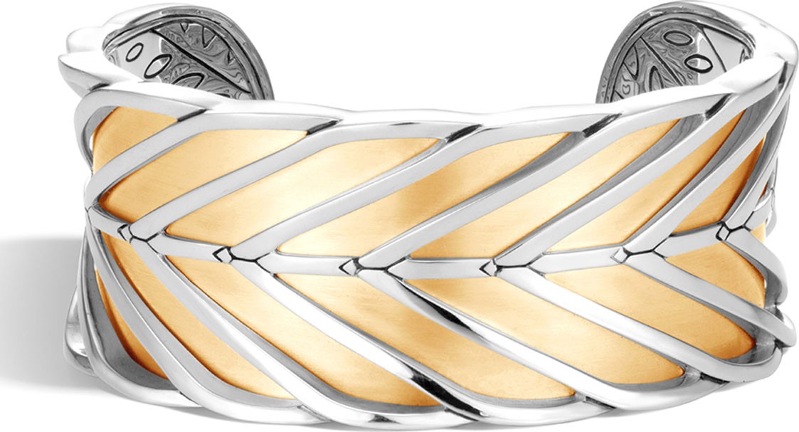 John Hardy Modern Chain 18K Gold & Silver Large Cuff, Size M