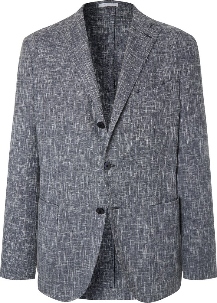 Boglioli Navy Unstructured Mélange Virgin Wool, Cotton and Nylon-Blend Blazer