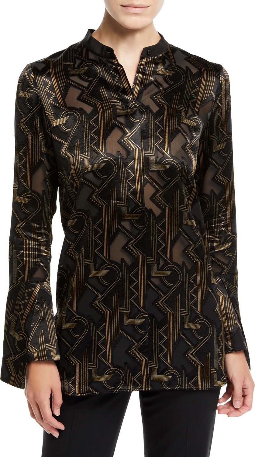 Lafayette 148 New York Marybeth Mod Deco Burnout Blouse