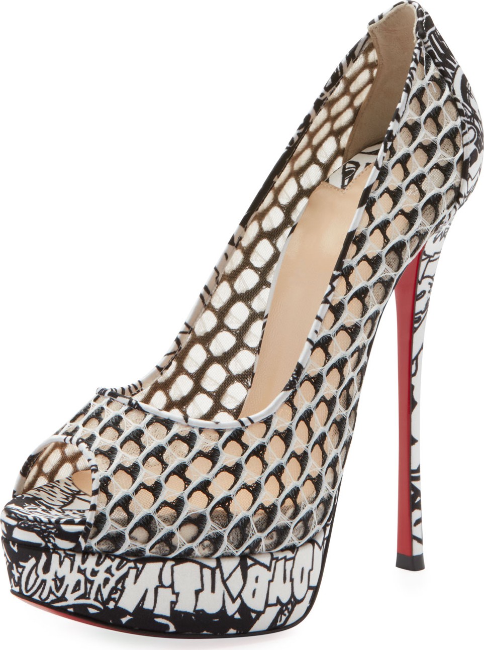 Christian Louboutin Fetish Fishnet Lace Extra High-Heel Red Sole Pumps