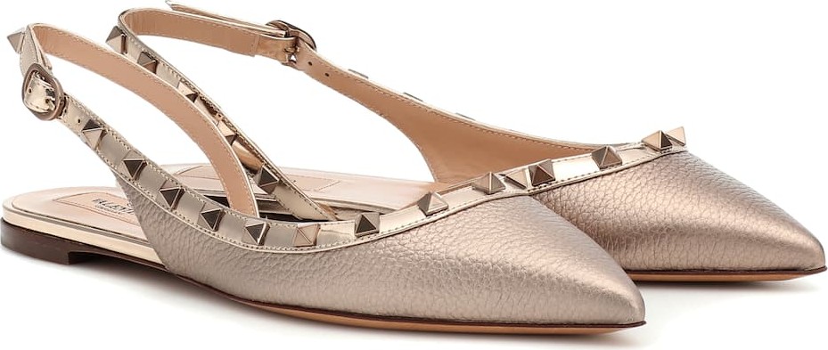 Valentino Valentino Garavani Rockstud metallic leather slingback ballet flats