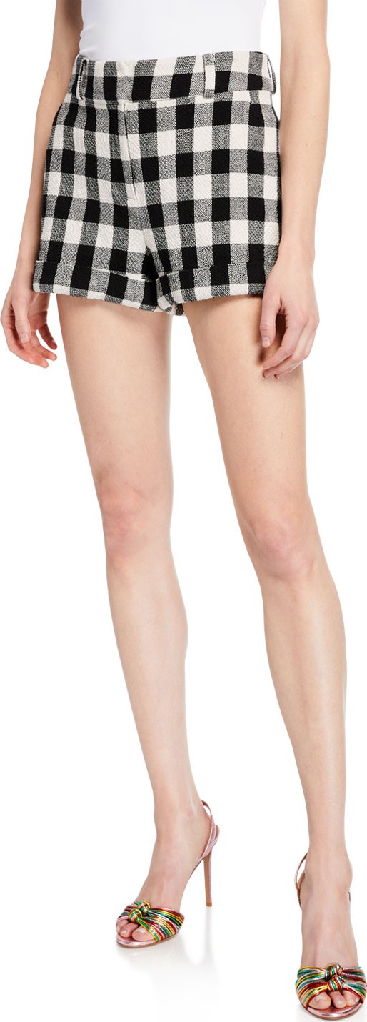 Veronica Beard Carito Gingham Rolled-Cuff Shorts
