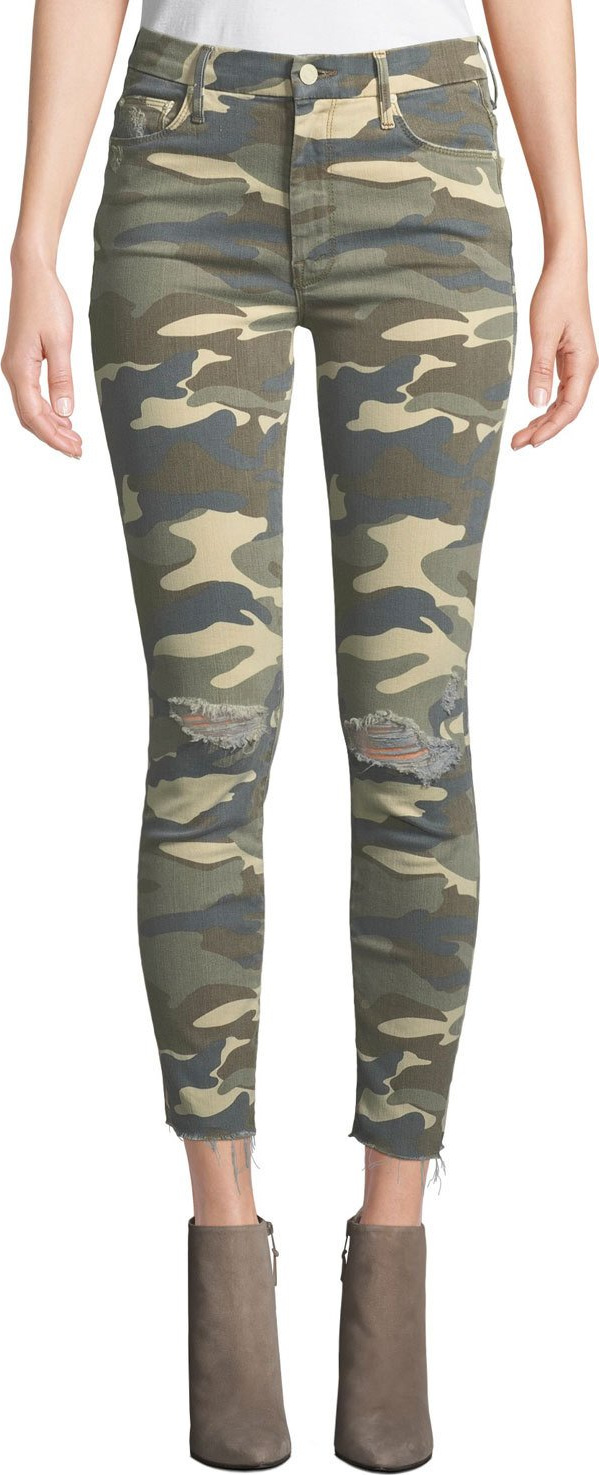 MOTHER The Looker High-Waist Frayed Camo-Print Skinny Jeans