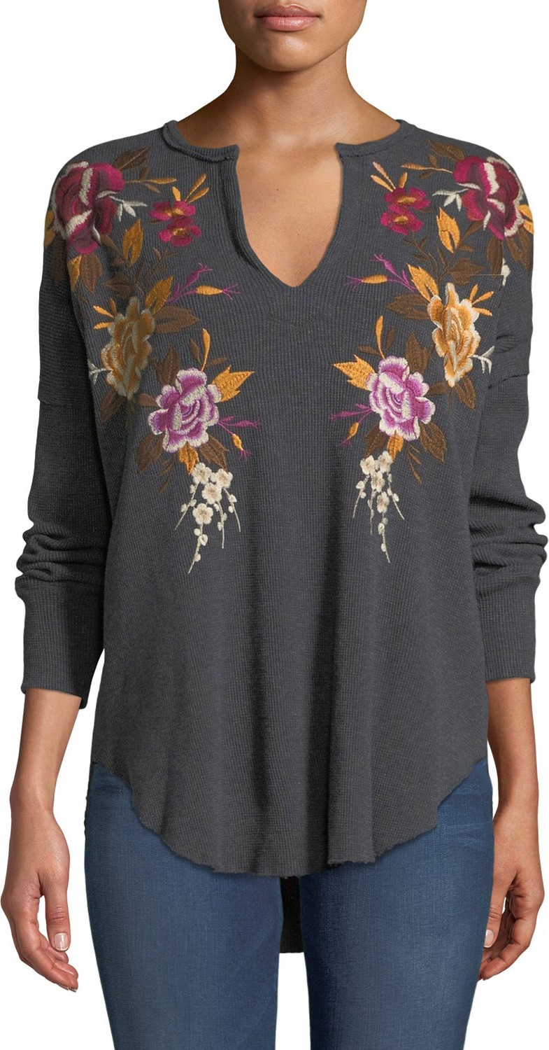 Johnny Was Zosia Floral-Embroidered Thermal Top