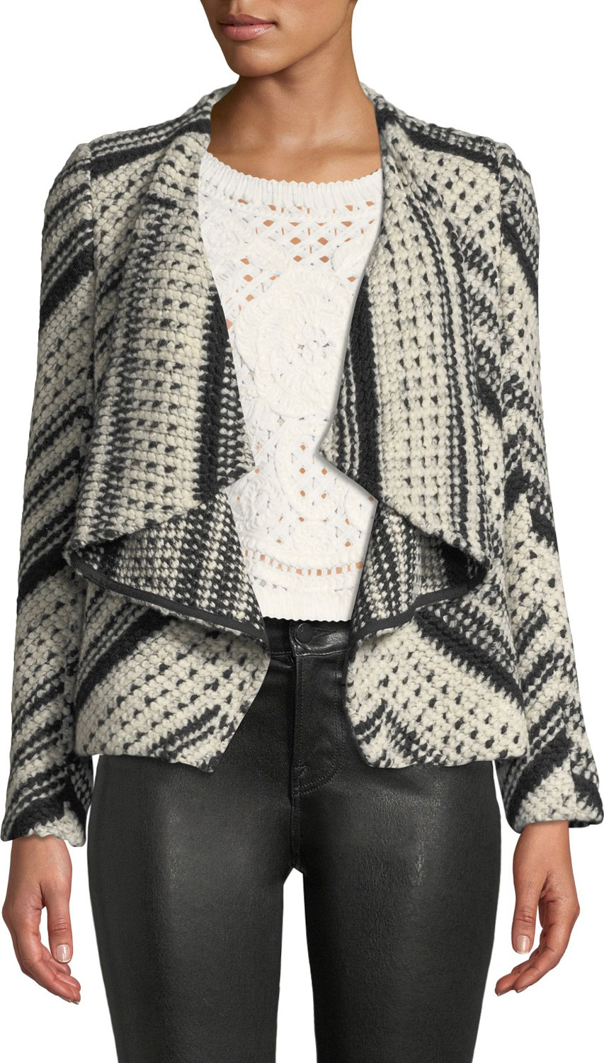 ba&sh Ilda Stripe Knit Open-Front Blazer Jacket