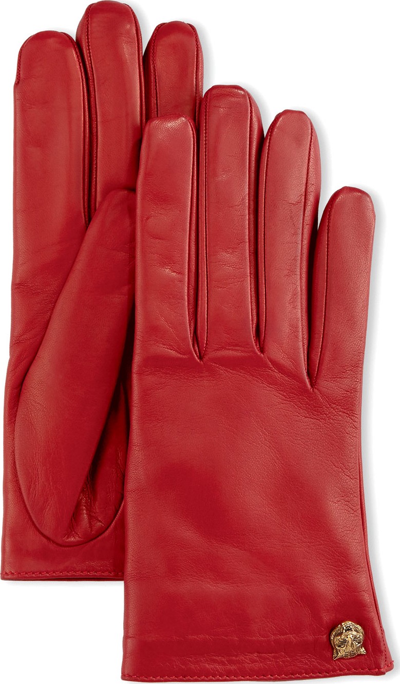 Gucci Leather Tiger-Trim Gloves