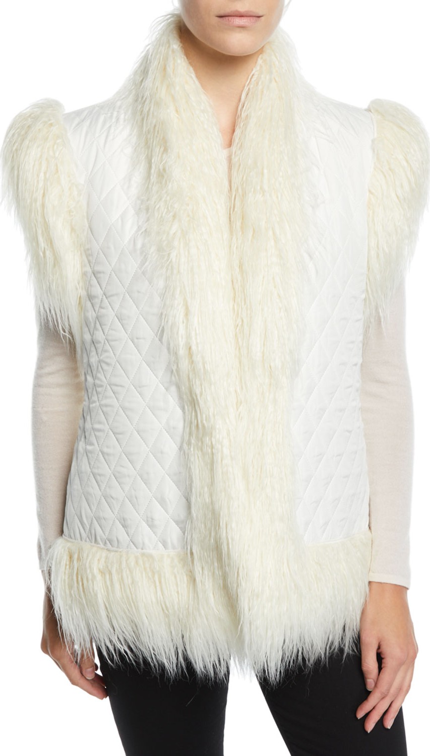 Norma Kamali Reversible Quilted Shaggy Faux-Fur Vest