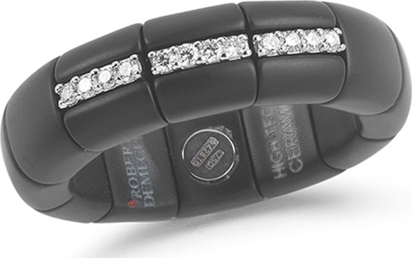 Roberto Demeglio Black Ceramic & 18K White Gold Ring with Diamonds, 0.11tdcw, Size 6.5