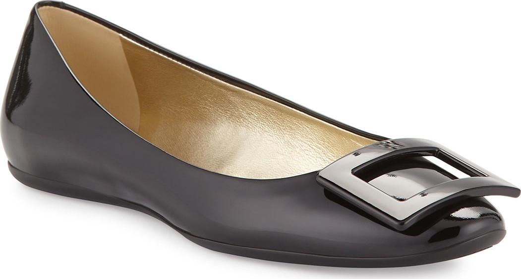 Roger Vivier Gomette Patent Leather Flat  Black