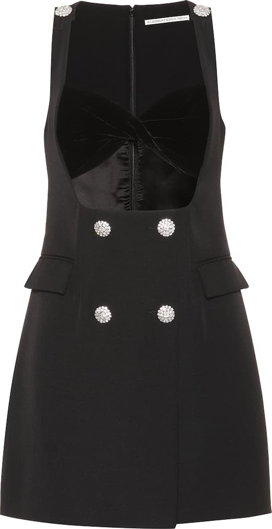 Alessandra Rich Velvet-trimmed wool-crêpe minidress