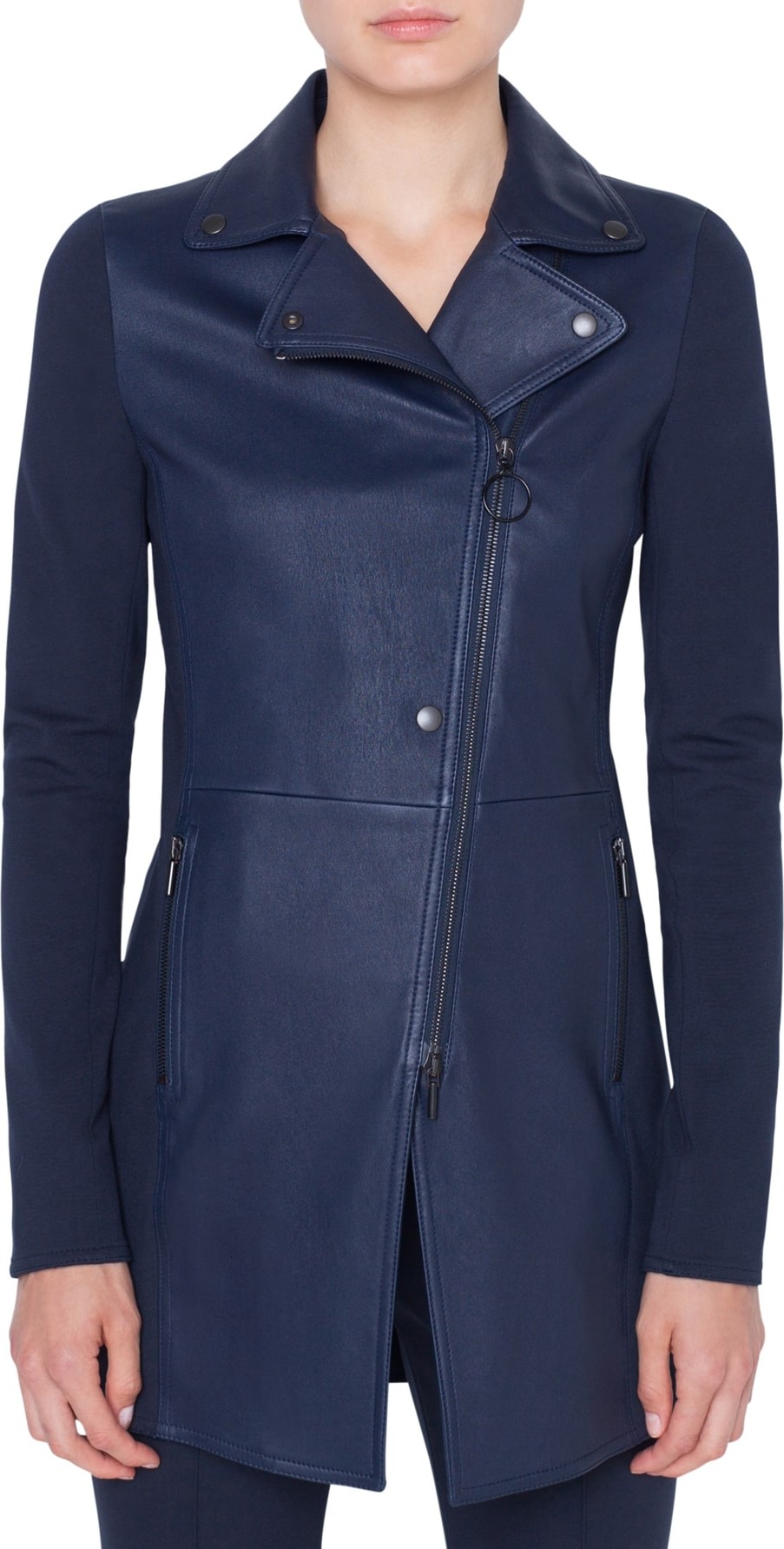 Akris Punto Leather Front Long Biker Jacket