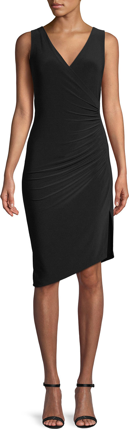 Norma Kamali MJ Sleeveless V-Neck Dress w/ Draped Side