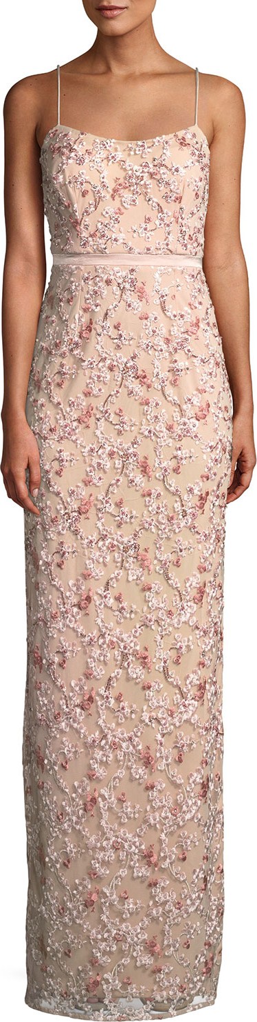 Aidan Mattox Floral Embroidered Gown w/ Beading