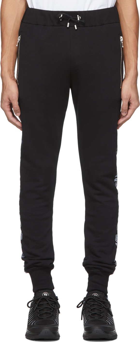 Balmain Black Cotton Logo Lounge Pants
