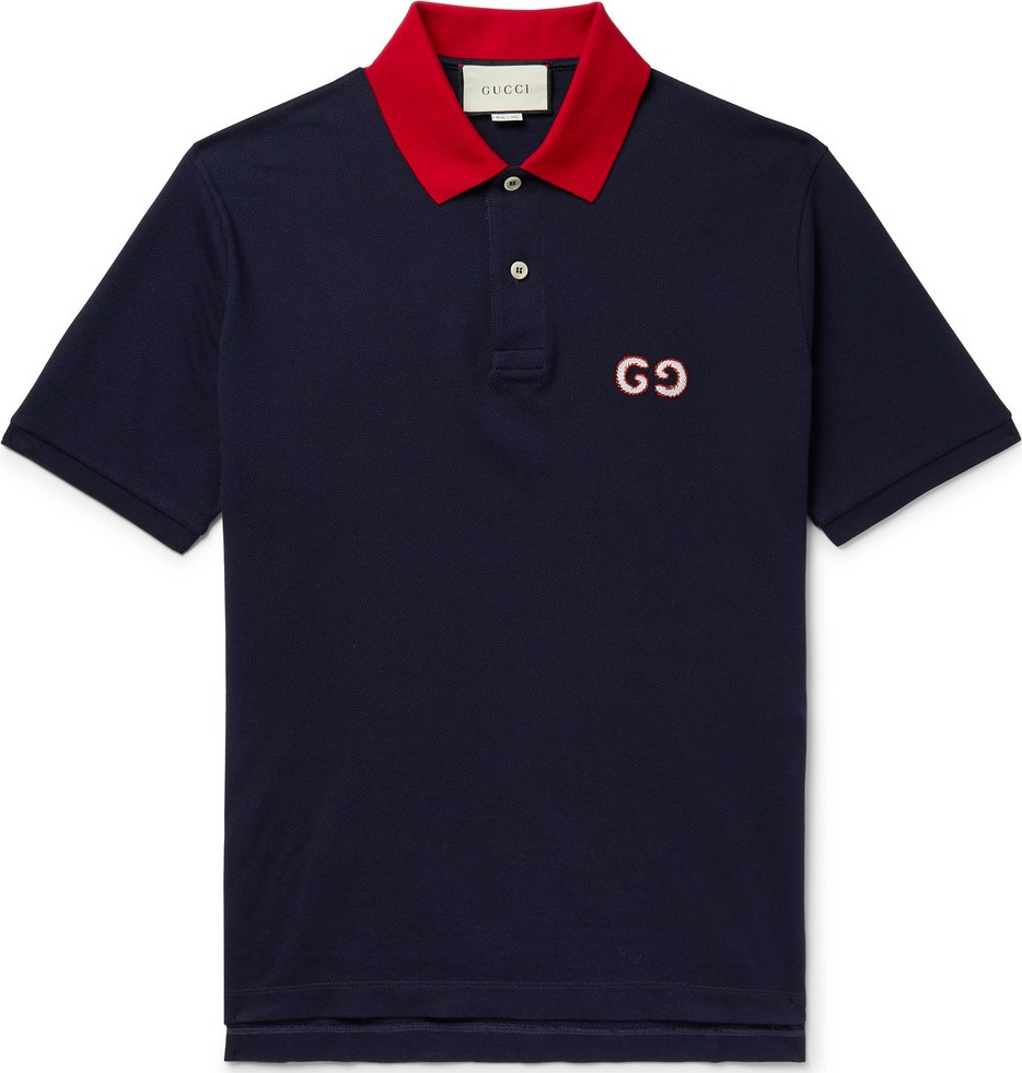 Gucci Logo-Embroidered Stretch-Cotton Piqué Polo Shirt