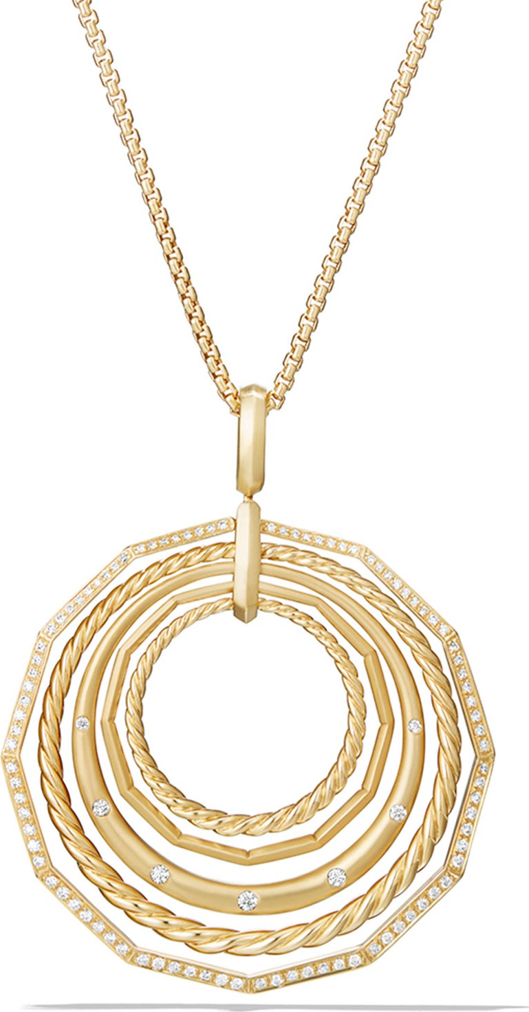 David Yurman Stax 18k Gold Pendant Necklace with Diamonds, 16"