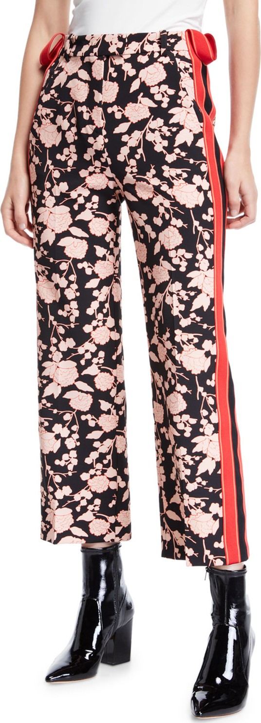 Pinko Floral-Print Sporty Side-Stripe Ankle Pants