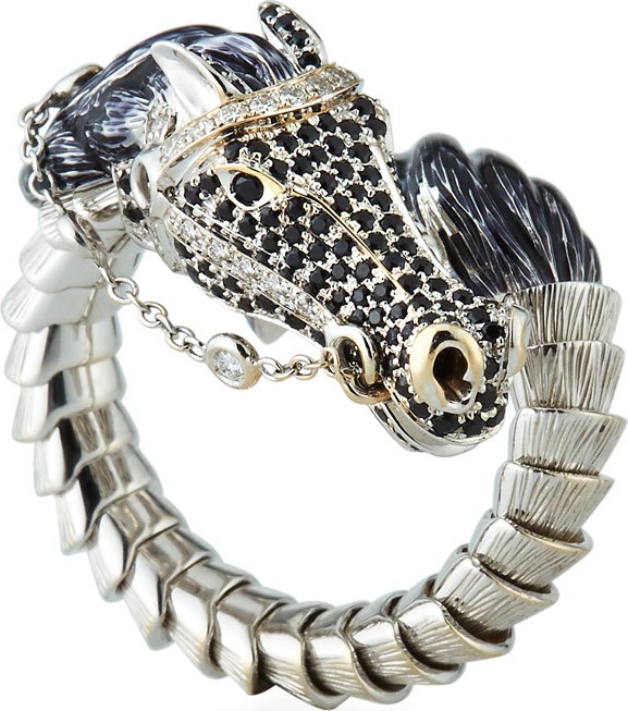 Roberto Coin 18k Coiled Diamond & Sapphire Horse Ring, Size 6.5