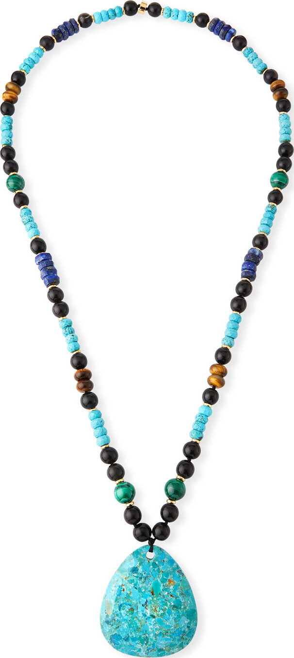 NEST Jewelry Long Beaded Turquoise Pendant Necklace w/ Mixed Stones