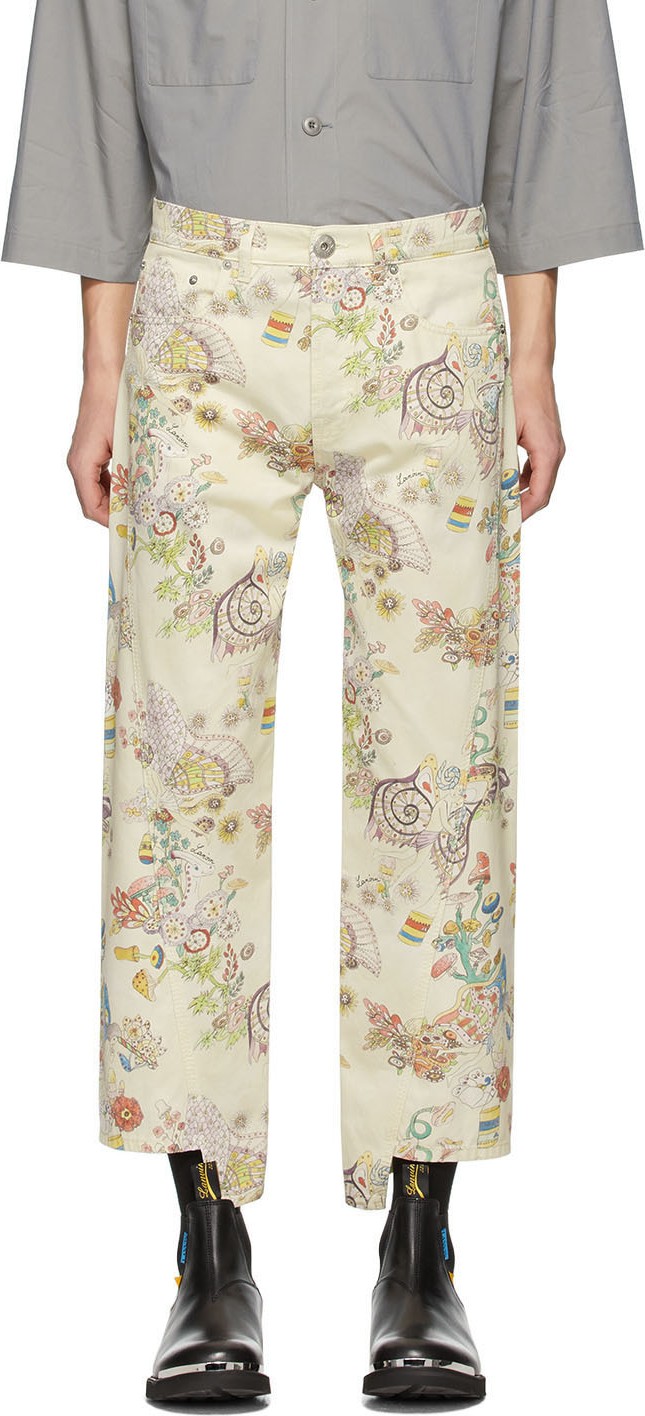 Lanvin Off-White Fairy Print Twist Jeans