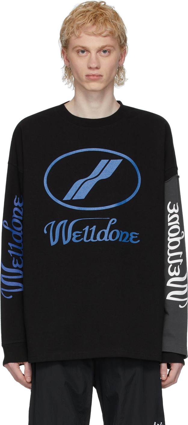 We11done Black Remake Logo Long Sleeve T-Shirt