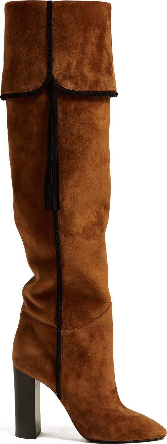 Saint Laurent Meurice tassel-embellished suede knee-high boots