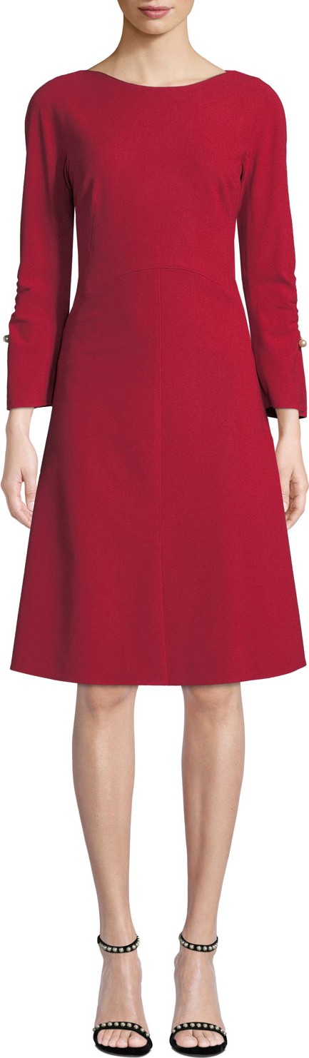 Rickie Freeman for Teri Jon Long-Sleeve Pearly-Bead Dress