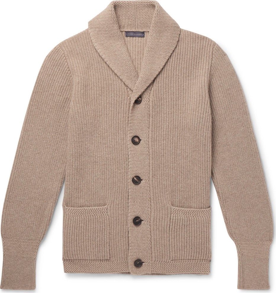 Thom Sweeney Shawl-Collar Ribbed Cashmere Cardigan