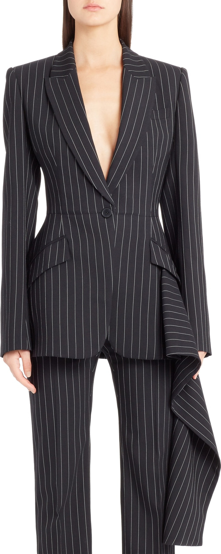 Alexander McQueen Draped Pinstripe Blazer