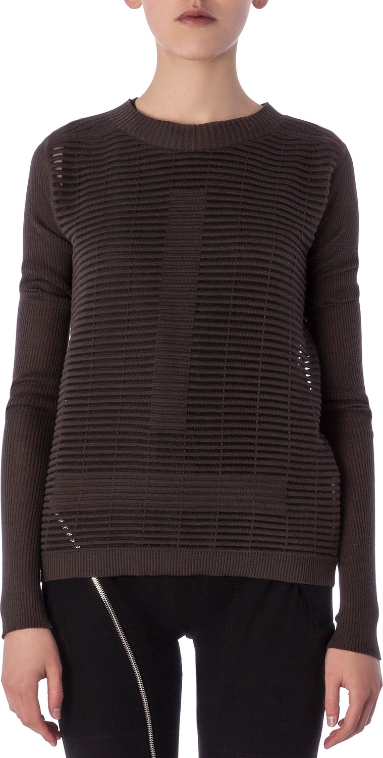 Rick Owens Crew Neck Sweater in Cutout Knit