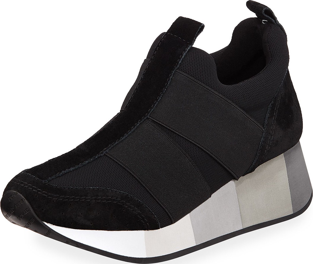Donald J Pliner Prix Mixed Suede Pull-On Wedge Sneakers