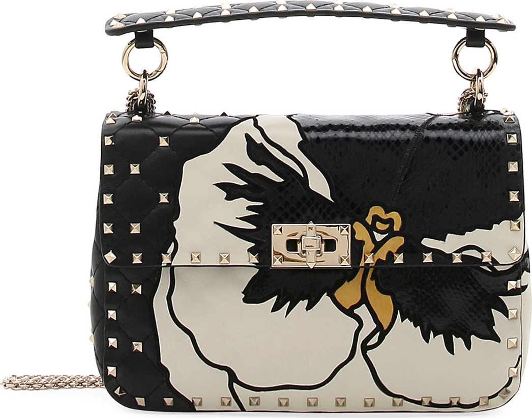 Valentino Spike.It Medium Shoulder Bag with Precious Pansy