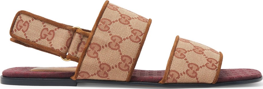 Gucci Suede-Trimmed Monogrammed Canvas Sandals