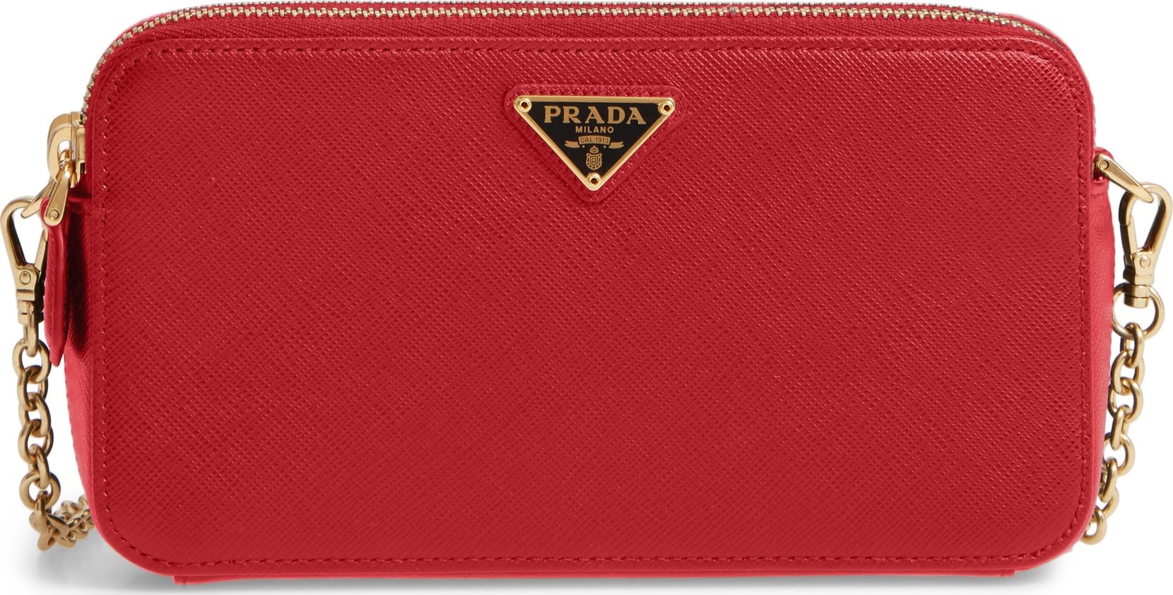 Prada Small Double Compartment Zip Saffiano Leather Crossbody Bag