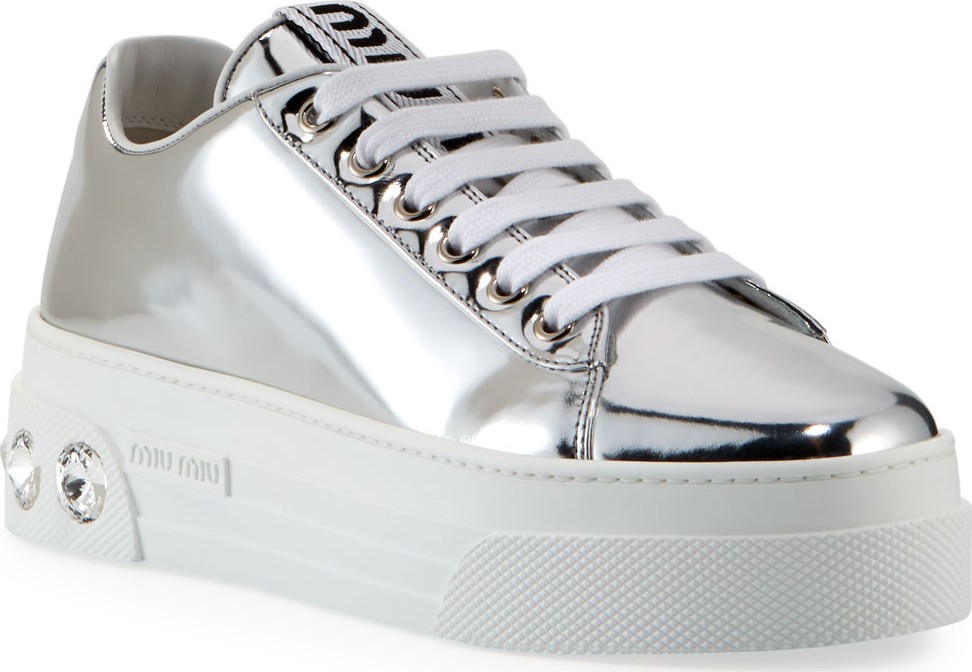 Miu Miu Metallic Patent Platform Sneakers