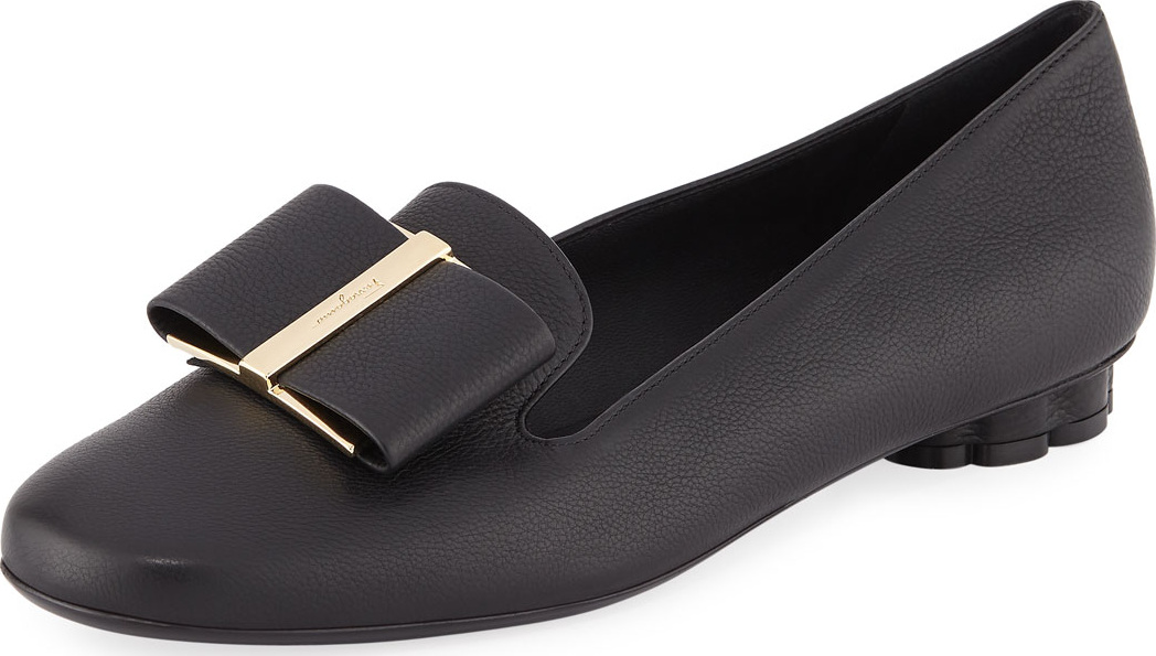 Salvatore Ferragamo Sarno Leather Bow Loafers