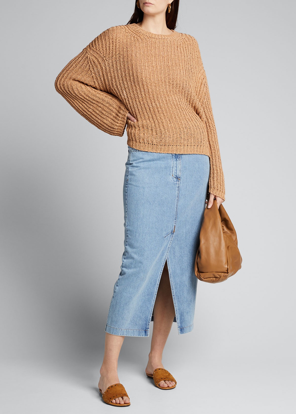 Nanushka Zefir Split-Front Denim Midi Skirt