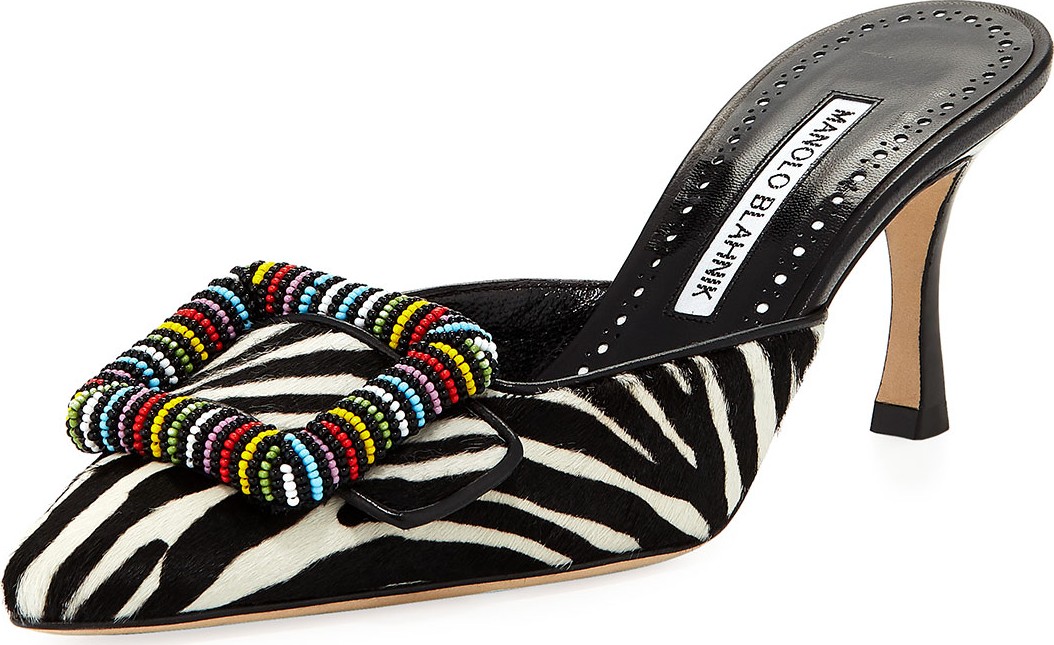 Manolo Blahnik Mafrisa Calf Hair Buckle Mule