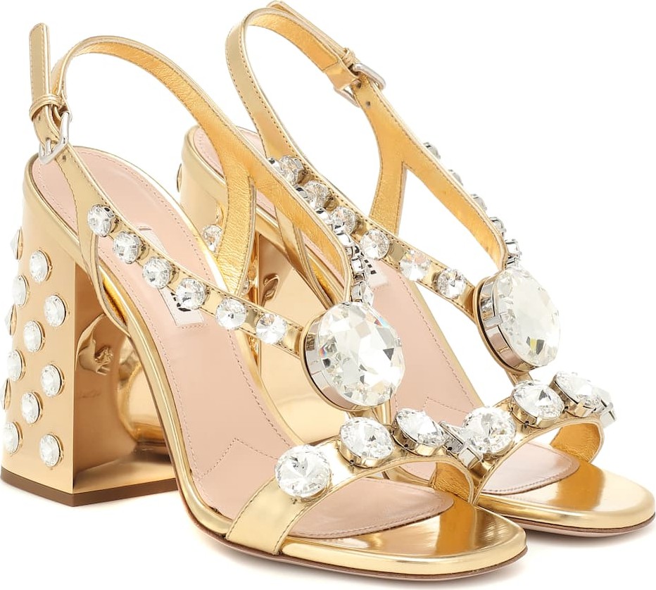Miu Miu Embellished metallic leather sandals