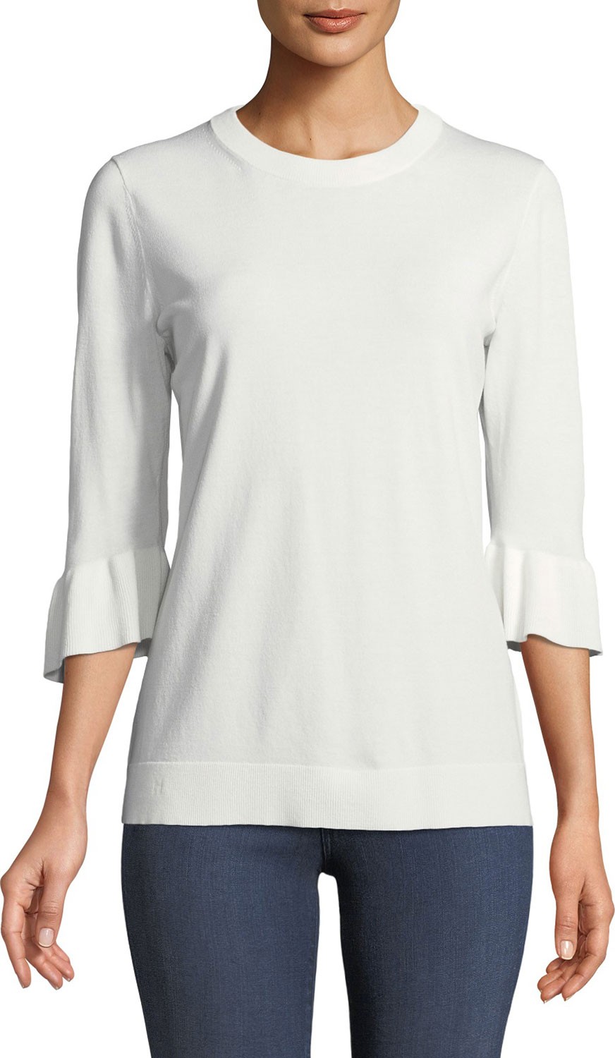 Lafayette 148 New York Flounce-Sleeve Matte Crepe Sweater