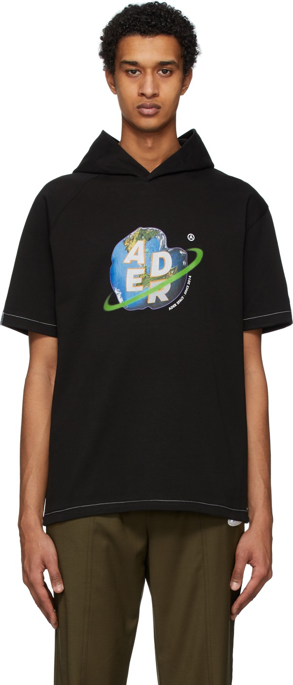 ADER error Black Tionet Hooded T-Shirt