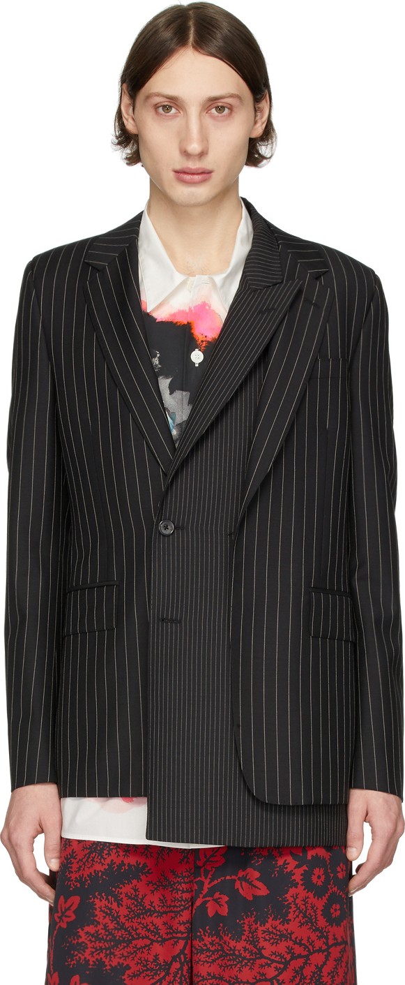 Alexander McQueen Black & White Wool Pinstripe Jacquard Blazer