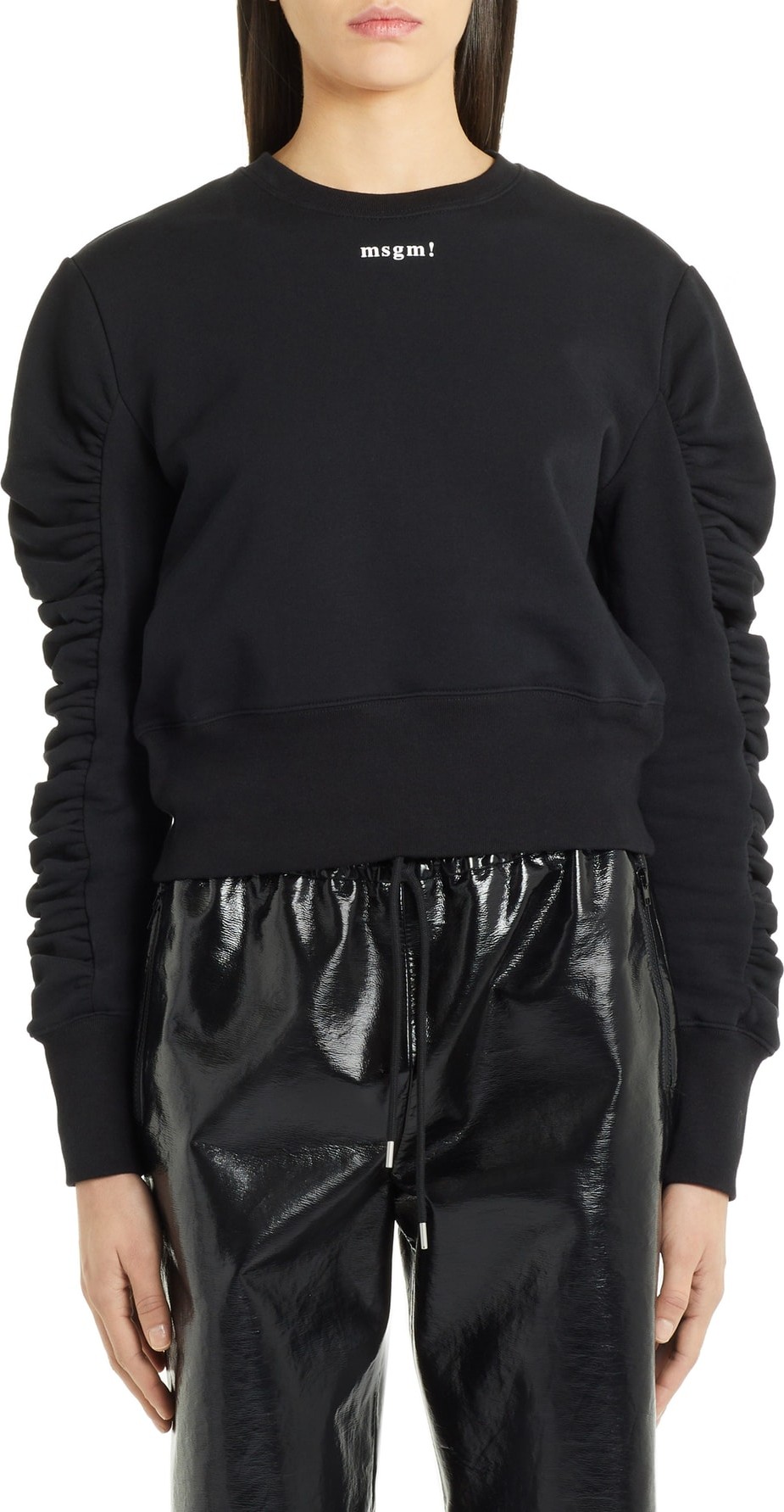 MSGM Ruched Sleeve Crop Sweatshirt