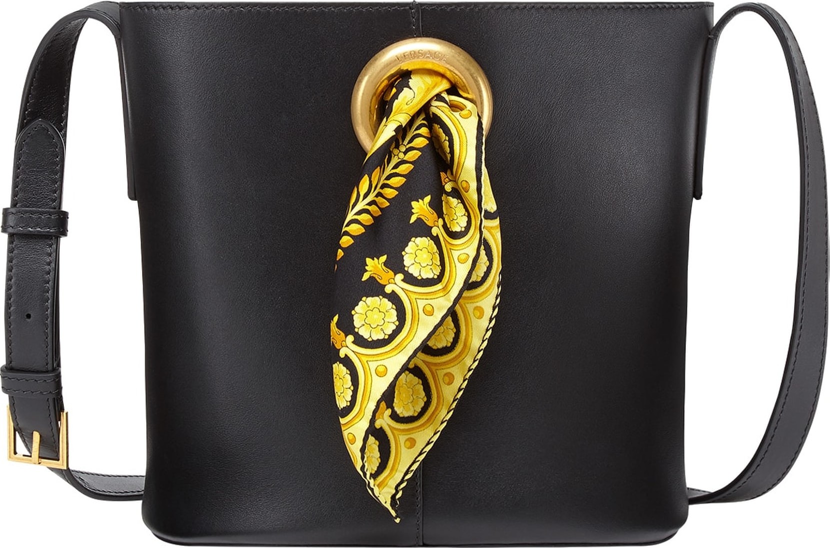 Versace Baroque Sash Leather Bucket Bag