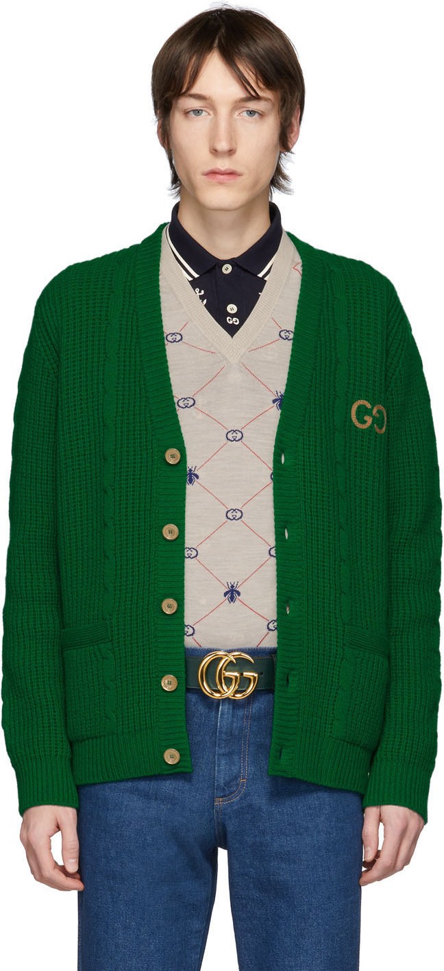 Gucci Green Wool GG Cardigan