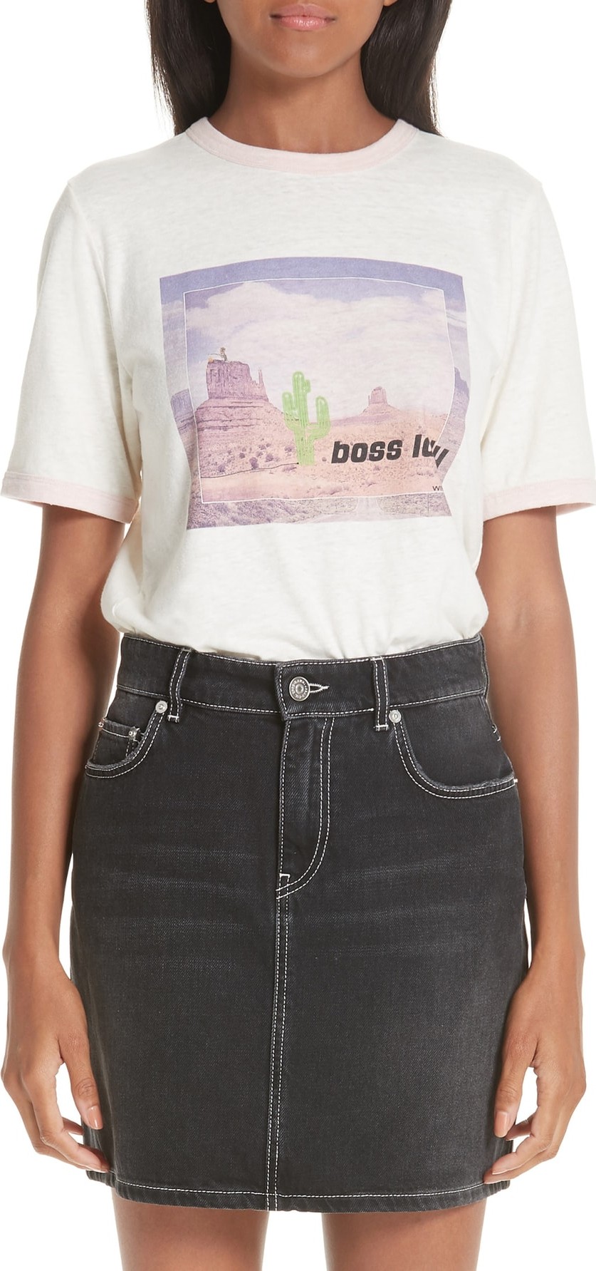 Ganni Cactus Boss Lady Slub Jersey Ringer Tee