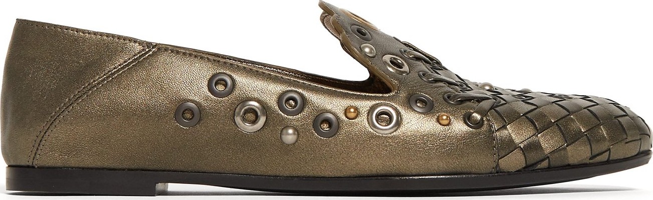 Bottega Veneta Intrecciato metallic leather loafers