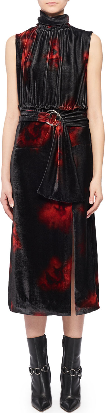 Altuzarra Mock-Neck Sleeveless Floral-Print Velvet Dress