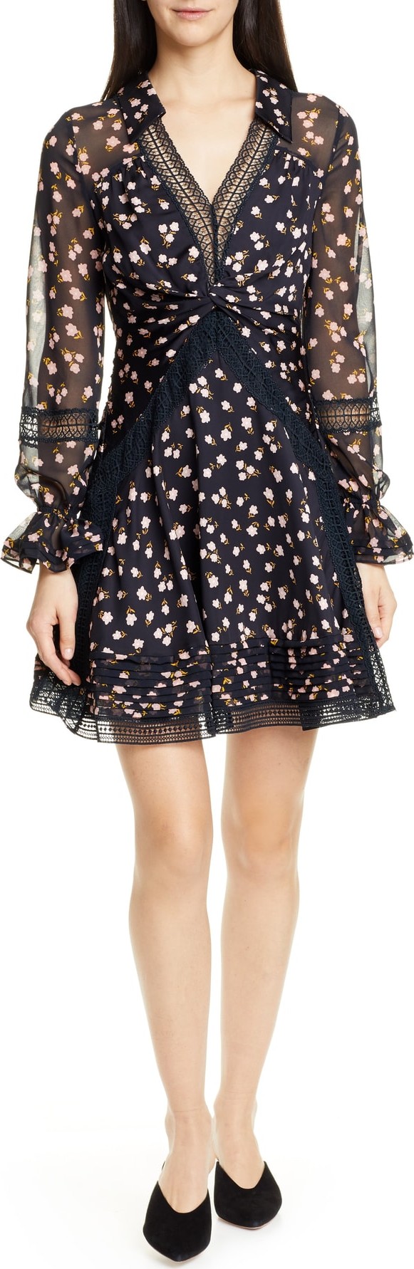 Self Portrait Twist Front Lace Trim Minidress